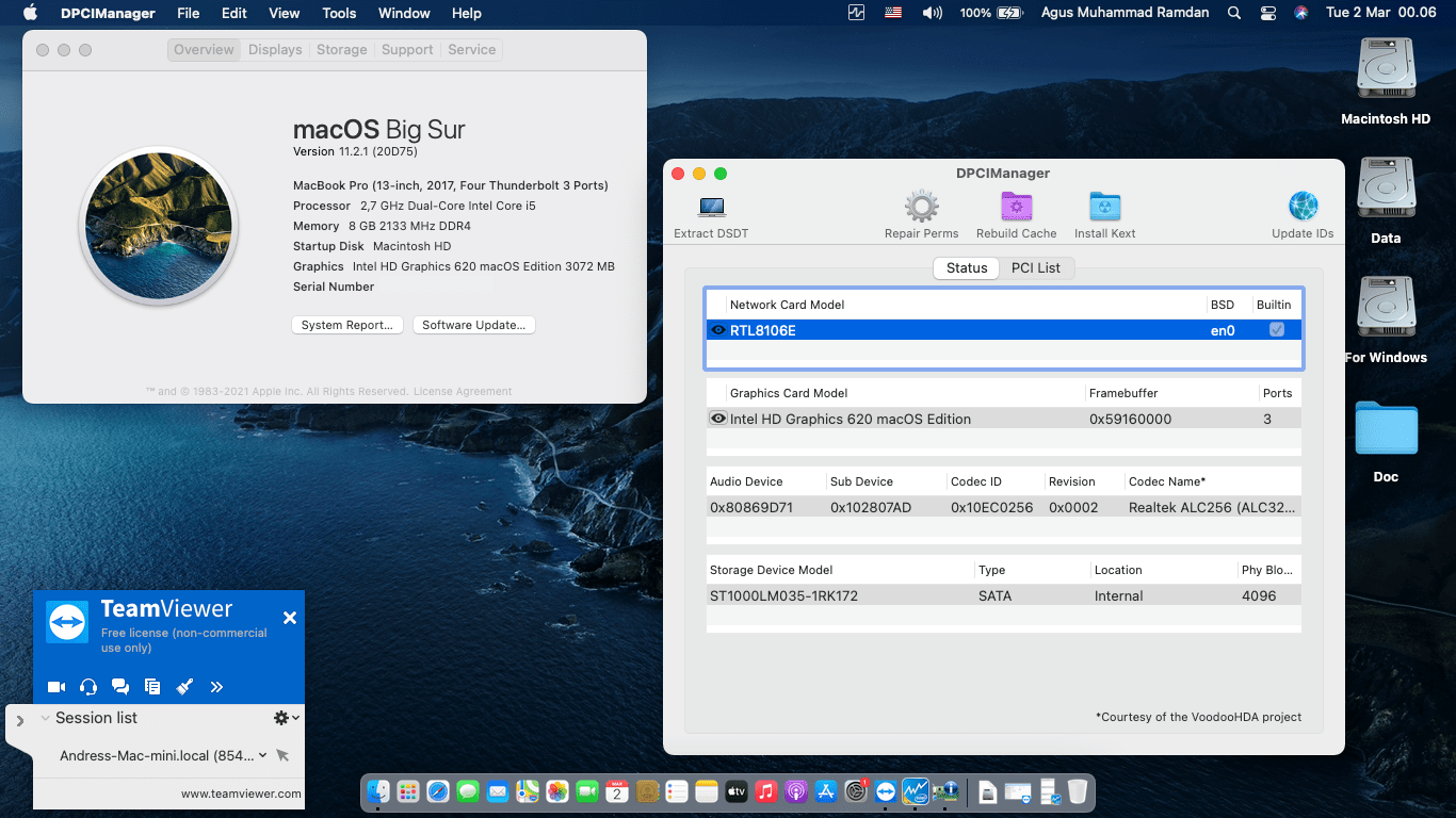 Success Hackintosh macOS Big Sur 11.2.1 Build 20D75 in Dell Inspiron 14-5468